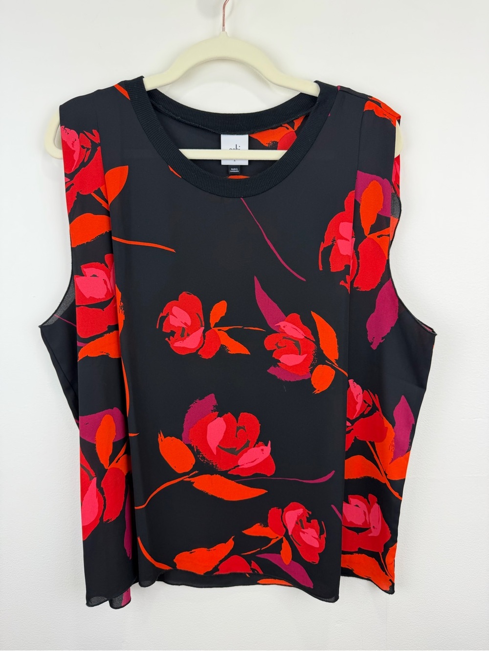 Cabi Floral Sleeveless Shell Blouse Black Red Pink Size Large